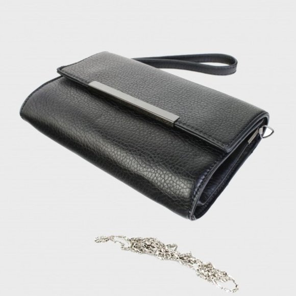 Leather Wristlet Clutch/Crossbody Purse - Black